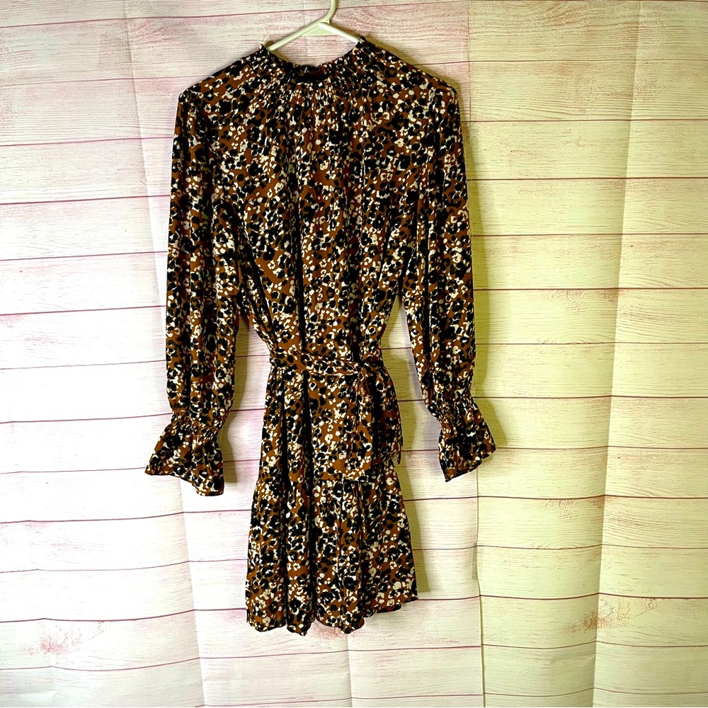 Ophelia Roe Long Bell Ruffle Sleeves Belted Ruffle Dress Size Medium